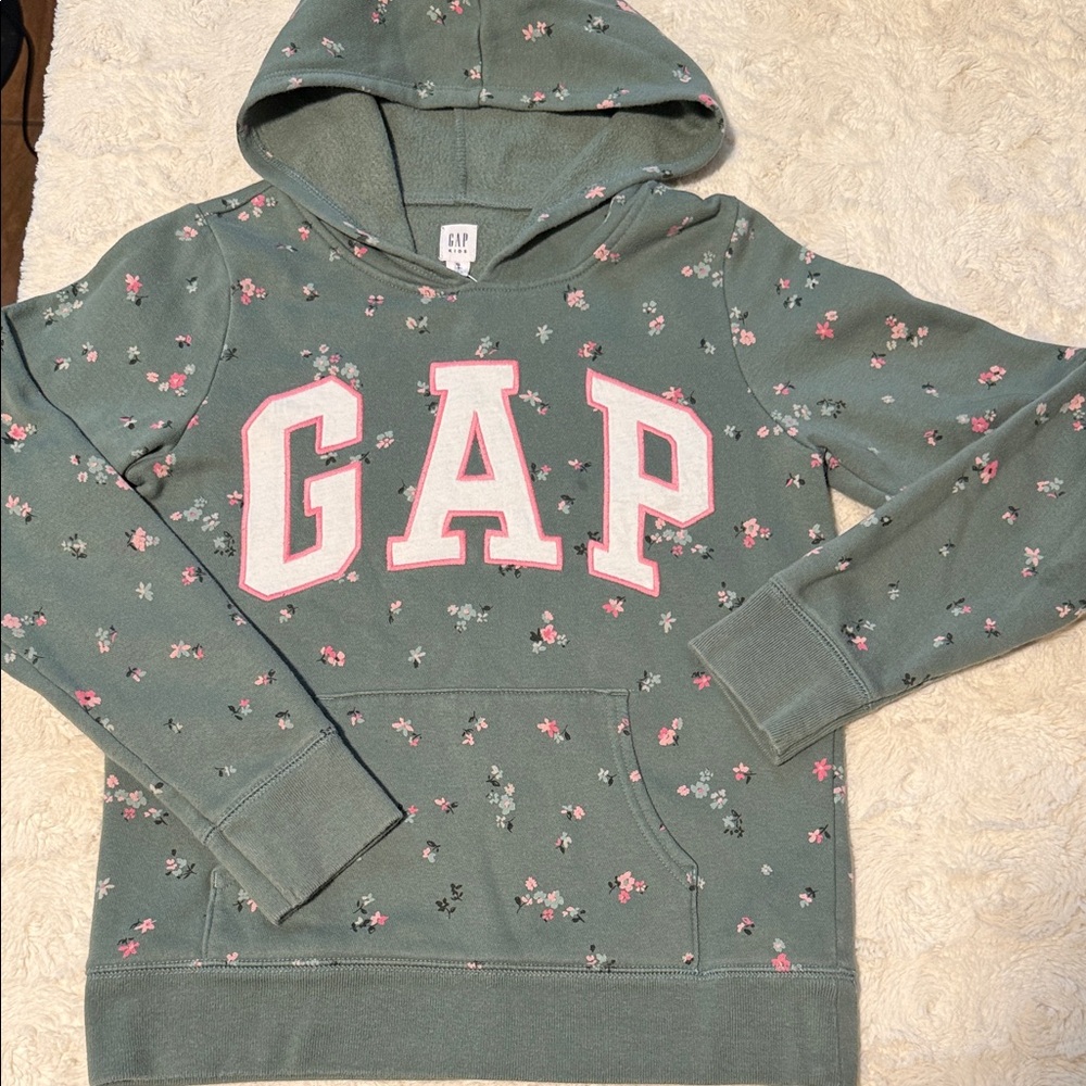 GAP Sage Floral Hoodie with Pink Accents